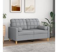 vidaXL Divano a 2 Posti con Cuscini Grigio Chiaro 120 cm in Tessuto