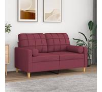 divano a 2 posti con cuscini decorativi in tessuto rosso vino da 120 cm