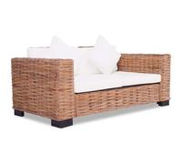 AX Divano 157x80x67cm Rattan Naturale 2posti 6cuscini Crema Guanciali New 244418