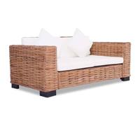 AX Divano 157x80x67cm Rattan Naturale 2posti 6cuscini Crema Guanciali New 244418