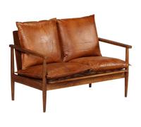 vidaXL Divano a 2 Posti in Vera Pelle con Legno di Acacia Marrone