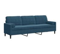 vidaXL Divano a 3 Posti con Cuscini Blu 210 cm in Velluto, Divano, sofà, Divano Imbottito, divanetto, Poltrona, Divano Lounge, Divano da Soggiorno