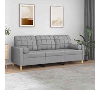 vidaXL Divano a 3 Posti con Cuscini Grigio Chiaro 180 cm in Tessuto