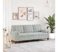 vidaXL Divano a 3 Posti con Cuscini Grigio Chiaro 180 cm in Velluto