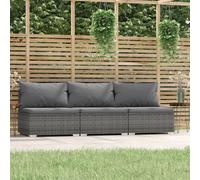 Divano a 3 Posti con Cuscini in Polyrattan Grigio