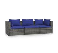 vidaXL Divano a 3 Posti con Cuscini in Polyrattan Grigio
