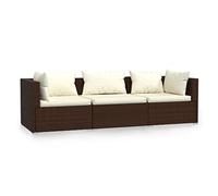 vidaXL Divano a 3 Posti con Cuscini in Polyrattan Marrone