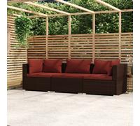 vidaXL Divano a 3 Posti con Cuscini in Polyrattan Marrone