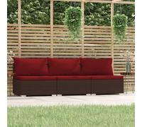 vidaXL Divano a 3 Posti con Cuscini in Polyrattan Marrone