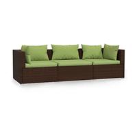 vidaXL Divano a 3 Posti con Cuscini in Polyrattan Marrone
