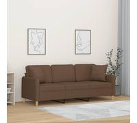 vidaXL Divano a 3 Posti con Cuscini Marrone 180 cm in Tessuto