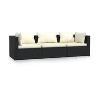 vidaXL Divano a 3 Posti con Cuscini Nero in Polyrattan