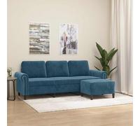 vidaXL Divano a 3 Posti con Poggiapiedi Blu 180 cm in Velluto