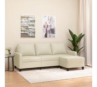 vidaXL Divano a 3 Posti con Poggiapiedi Crema 180 cm in Similpelle