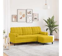 vidaXL Divano a 3 Posti con Poggiapiedi Giallo 180cm in Velluto