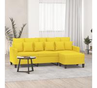 vidaXL Divano a 3 Posti con Poggiapiedi Giallo Chiaro 180cm in Tessuto