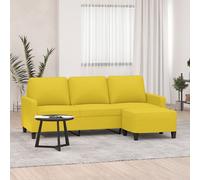 vidaXL Divano a 3 Posti con Poggiapiedi Giallo Chiaro 180cm in Tessuto
