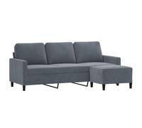 vidaXL Divano a 3 Posti con Poggiapiedi Grigio Scuro 180 cm in Velluto