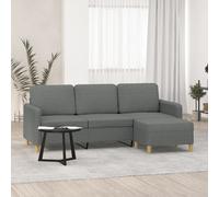 vidaXL Divano a 3 Posti con Poggiapiedi Grigio Scuro 180cm in Tessuto