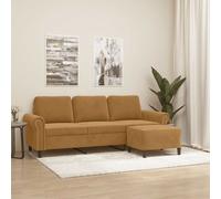 vidaXL Divano a 3 Posti con Poggiapiedi Marrone 180 cm in Velluto