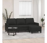 vidaXL Divano a 3 Posti con Poggiapiedi Nero 180 cm in Tessuto