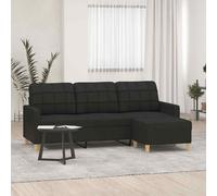vidaXL Divano a 3 Posti con Poggiapiedi Nero 180 cm in Tessuto