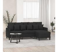 vidaXL Divano a 3 Posti con Poggiapiedi Nero 180 cm in Tessuto