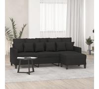 vidaXL Divano a 3 posti con poggiapiedi 180 cm Nero in tessuto