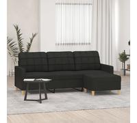 vidaXL Divano a 3 Posti con Poggiapiedi Nero 180 cm in Tessuto