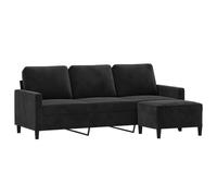 vidaXL Divano a 3 Posti con Poggiapiedi Nero 180 cm in Velluto, Poltrona 3 posti con poggiapiedi, Divano, Divano Tre posti, Divano con poggiapiedi