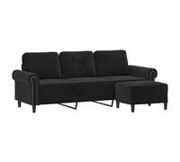 vidaXL Divano a 3 Posti con Poggiapiedi Nero 180 cm in Velluto, Poltrona 3 posti con poggiapiedi, Divano, Divano Tre posti, Divano con poggiapiedi