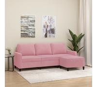 vidaXL Divano a 3 Posti con Poggiapiedi Rosa 180 cm in Velluto, Poltrona 3 posti con poggiapiedi, Divano, Divano Tre posti, Divano con poggiapiedi