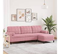 vidaXL Divano a 3 Posti con Poggiapiedi rosa 210cm in Velluto