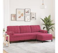vidaXL Divano a 3 Posti con Poggiapiedi Rosso Vino 210 cm in Velluto