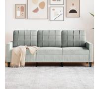 VidaXL Divano a 3 Posti in Velluto Grigio Chiaro 180 cm - Imbottito, da Salotto, Tre Posti