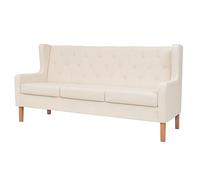 vidaXL Divano a 3 Posti in Tessuto e Legno Bianco Crema Moderno Elegante Sofa