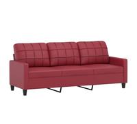 vidaXL Divano a 3 Posti Rosso Vino 180 cm in Similpelle