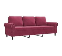 vidaXL Divano a 3 Posti Rosso Vino 180 cm in Velluto