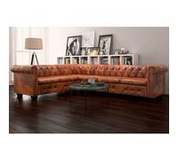 vidaXL Divano Angolare Chesterfield 6 Posti in Pelle Sintetica Marrone