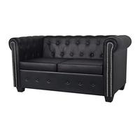 Divano Chesterfield a 2 Posti in Finta Pelle Nero