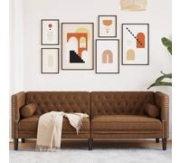 vidaXL Divano Chesterfield con Cuscini 3 Posti Marrone in Scamosciato, Divano a 3 posti, Divano Imbottito, Divano a Tre posti, Divano