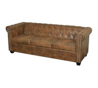 vidaXL Divano Chesterfield a 3 Posti in Finta Pelle Marrone