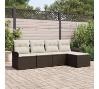Divano da esterno con cuscino 5 pcs Marrone polyrattan