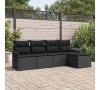 Divano da esterno con cuscino 5 pcs Nero polyrattan