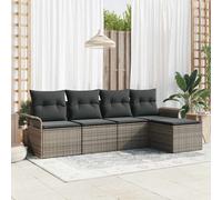 vidaXL Divano da esterno con cuscino 5 pcs Grigio polyrattan