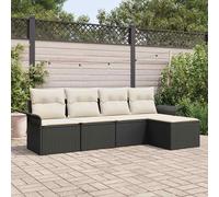 vidaXL Divano da esterno con cuscino 5 pcs Nero polyrattan