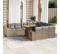 vidaXL Divano da Giardino 10 pz con Cuscini Beige in Polyrattan Acacia