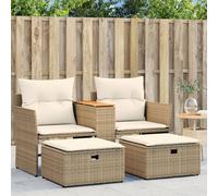 vidaXL Divano da Giardino 2 Posti con Sgabelli Beige in Polyrattan