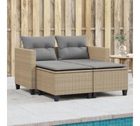 vidaXL Divano da Giardino 2 Posti con Sgabelli Beige in Polyrattan