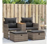 vidaXL Divano da Giardino 2 Posti con Sgabelli Grigio in Polyrattan